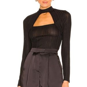 BCBGeneration Black Ribbed Cutout Top S